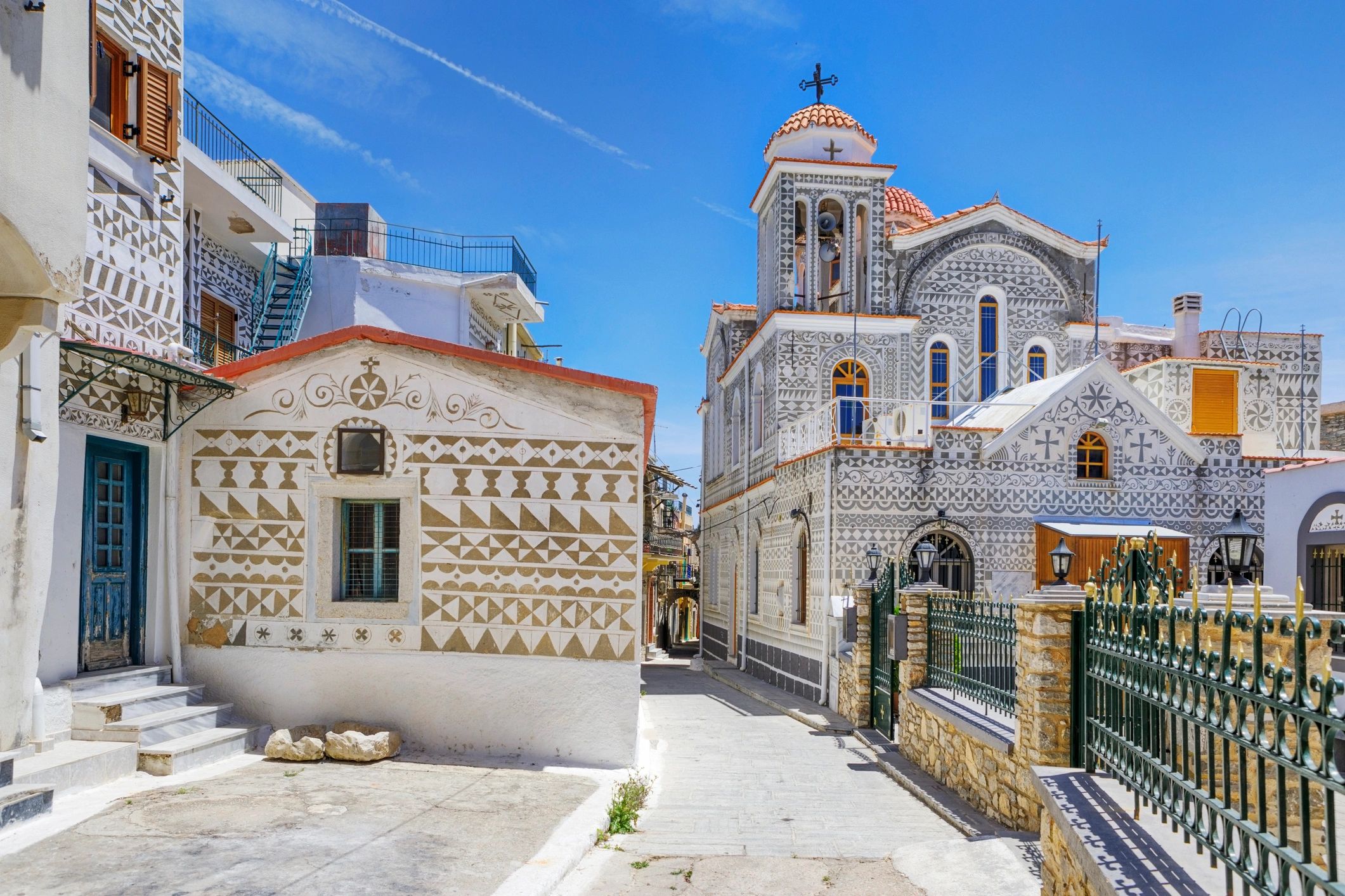 Narrow alley in a historic Greek village